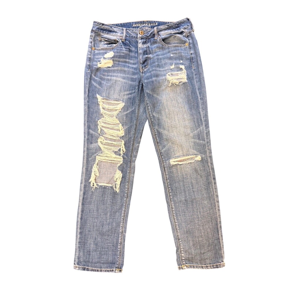 American Eagle Tomgirl Regular Distressed Medium Wash Straight Leg Jeans Size 10